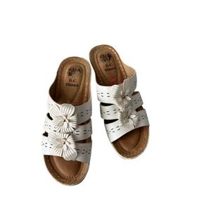G.C. Shoes Womens White Floral Wedge Sandals Slide Open Toe Size 7 Cottagecore